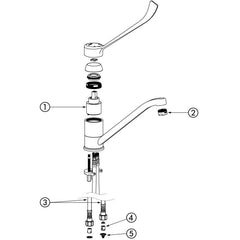 Delabie Mechanische mengkraan voor spoeltafel of trog met hygiënische hendel en draaibare uitloop 215 mm chroom - onderdelentekening