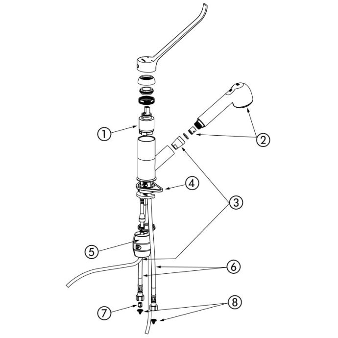 Delabie Mechanische ergonomische mengkraan met uittrekbare sproeier Draaibare uitloop H. 100 L.200 Chroom