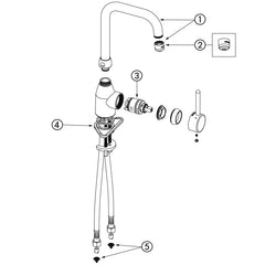 Delabie Mechanische wastafelmengkraan met staafgreep en BIOSAFE uitloop 150 mm zonder trekplug chroom - onderdelentekening