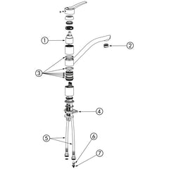 Delabie Mechanische mengkraan voor spoeltafel of trog met volle greep en draaibare uitloop 230 mm chroom - onderdelentekening