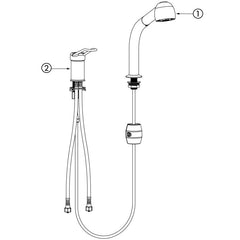 Delabie Mechanische spoeltafelmengkraan met kolom en uittrekbare sproeier, open greep chroom - onderdelentekening