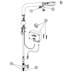 Delabie BINOPTIC elektronische wastafelkraan op blad H.170 netspanning chroom - onderdelentekening