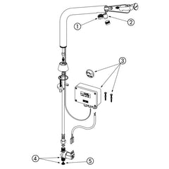 Delabie BINOPTIC elektronische wastafelkraan op blad H.250 netspanning chroom - onderdelentekening