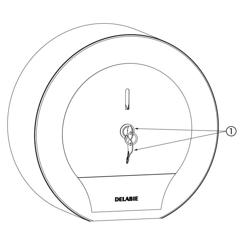 Delabie JUMBO toiletrolhouder 400 m met slot RVS mat - onderdelentekening