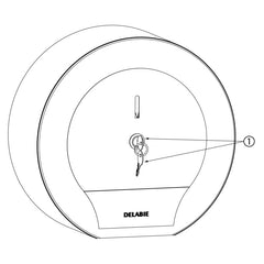Delabie JUMBO toiletrolhouder 400 m met slot RVS mat - onderdelentekening