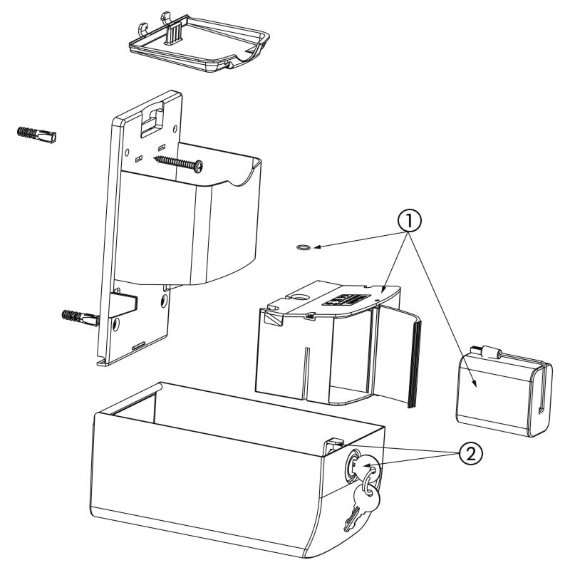 Delabie Elektronische zeepdispenser muurmodel 0,5 liter wit - onderdelentekening
