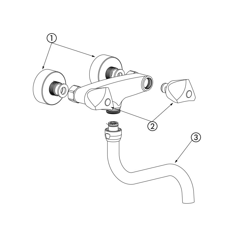 Delabie Muurmengkraan voor spoeltafel 45 l/min met draaibare onderuitloop L.200 chroom - onderdelentekening
