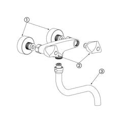 Delabie Muurmengkraan voor spoeltafel 45 l/min met draaibare onderuitloop L.200 chroom - onderdelentekening
