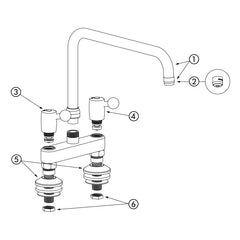 Delabie Tweegats mengkraan op blad hartafstand 150 mm 60 l/min uitloop L.300 chroom - onderdelentekening
