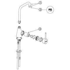 Delabie Eengreeps mengkraan op blad 60 l/min met draaibare uitloop H.255 L.200 chroom - onderdelentekening