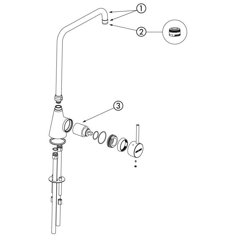 Delabie Eengreeps mengkraan op blad 60 l/min met draaibare uitloop H.355 L.300 chroom - onderdelentekening