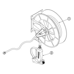 Delabie Automatische slanghaspel ABS met slang 15 m en schokbestendig waterpistool - onderdelentekening