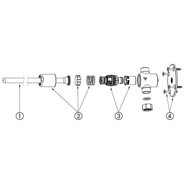 Delabie TEMPOGENOU zelfsluitende wastafelkraan met kniebediening recht model met moer chroom - onderdelentekening