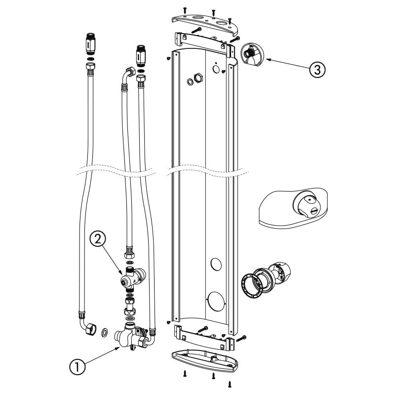 Delabie SECURITHERM thermostatisch zelfsluitend douchepaneel opbouw aluminium - onderdelentekening