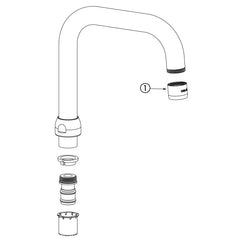 Delabie Draaibare bovenuitloop Ø22 H.105 L.150 met moer 3/4
