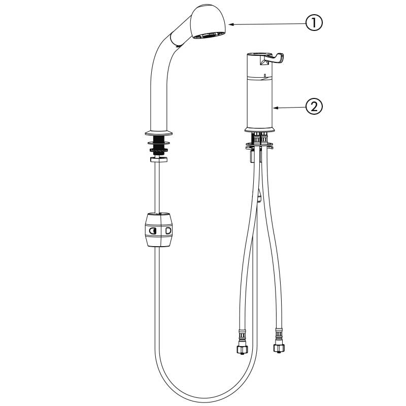 Delabie SECURITHERM thermostatische spoeltafelmengkraan met kolom en uittrekbare sproeier chroom - onderdelentekening