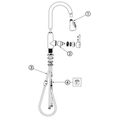 Delabie Mechanische spoeltafelmengkraan met zwanenhalsuitloop en uittrekbare sproeier chroom - onderdelentekening
