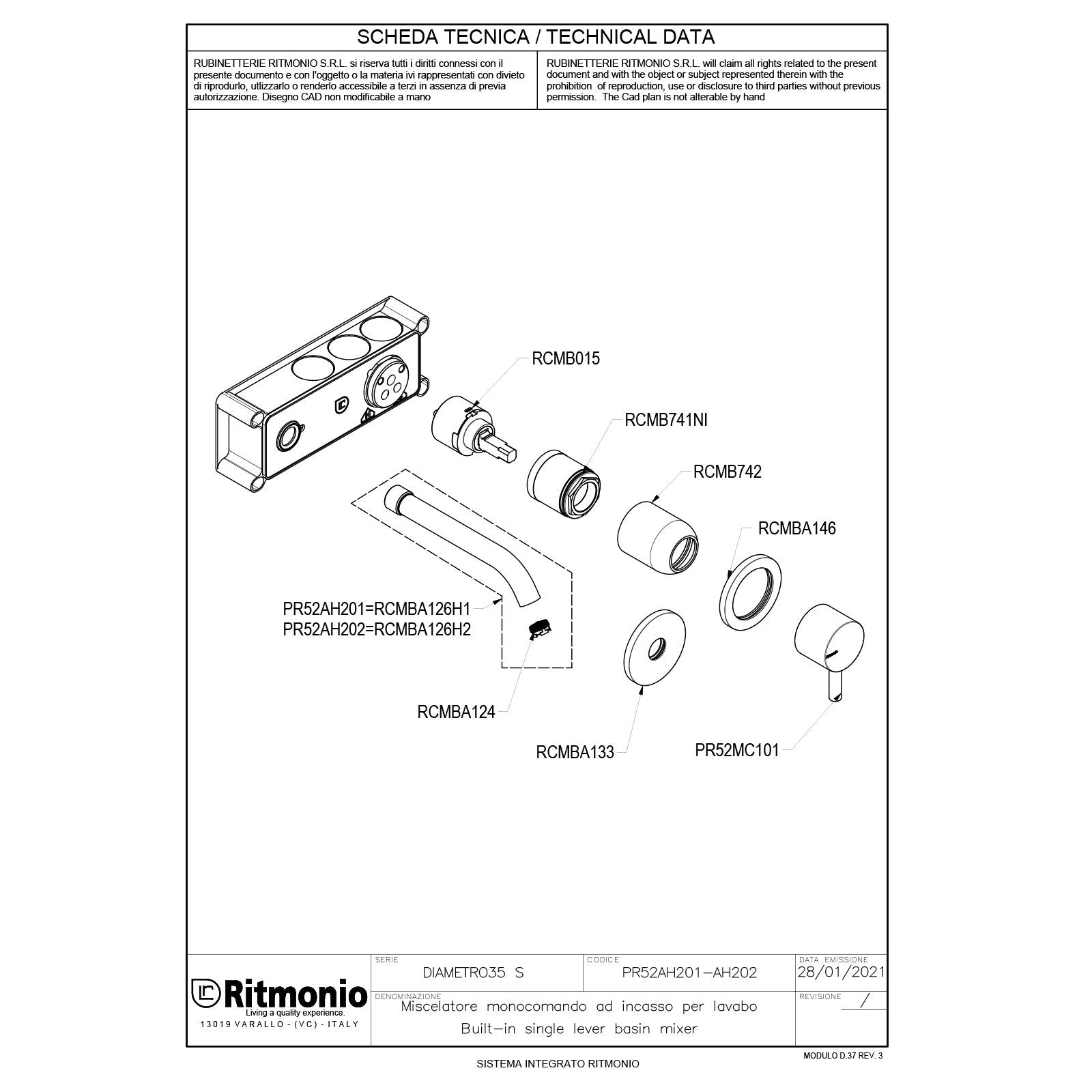 Ritmonio Diametro35-S Afb. deel Wastafelkraan met rozetten gebogen uitloop 136/196mm