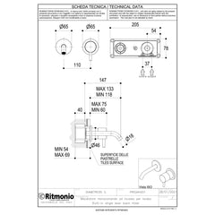 Ritmonio Diametro35-S Afb. deel Wastafelkraan met rozetten gebogen uitloop 136/196mm