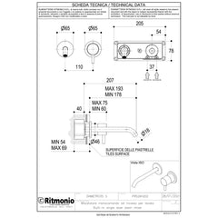 Ritmonio Diametro35-S Afb. deel Wastafelkraan met rozetten gebogen uitloop 136/196mm