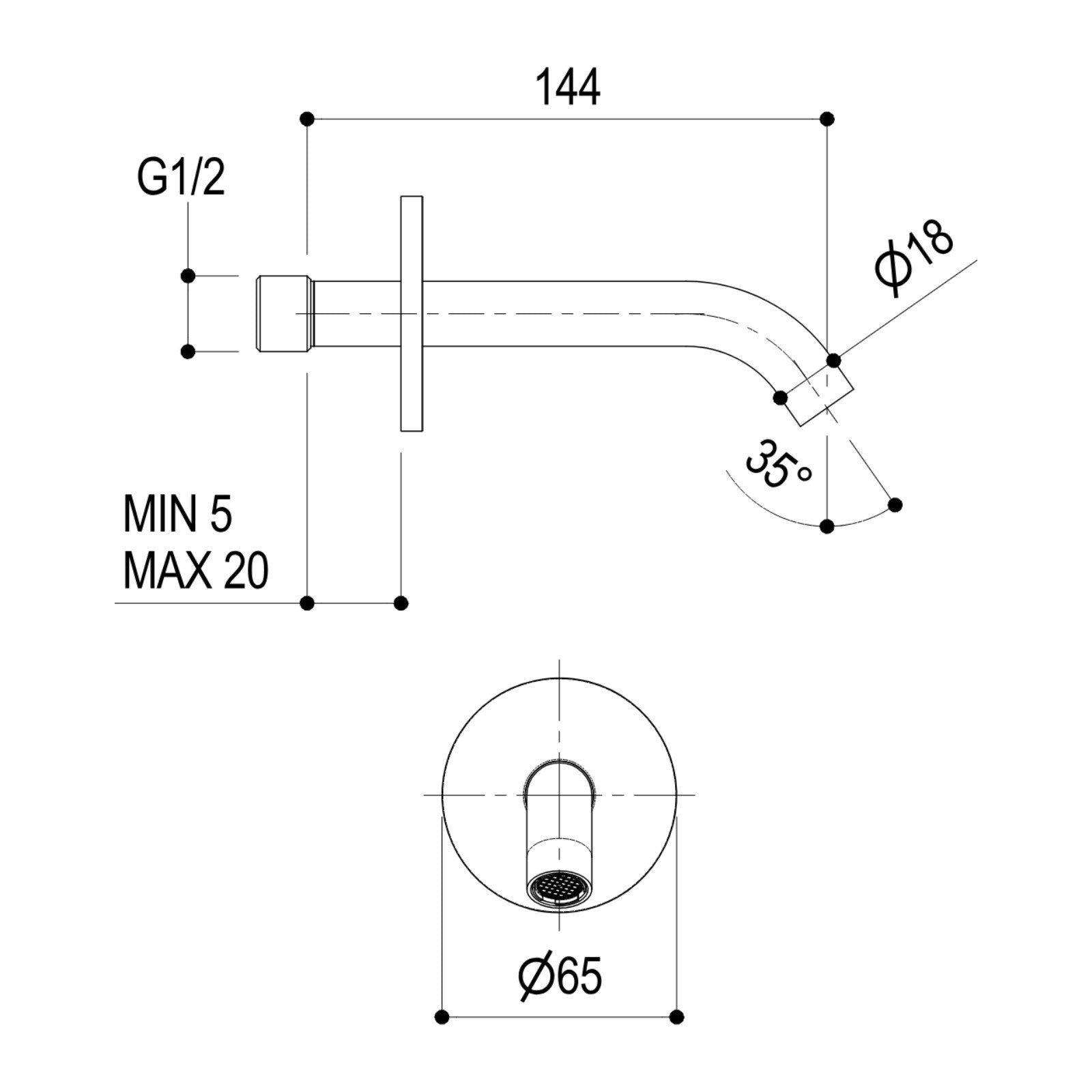 Maattekening Ritmonio wanduitloop PR52CA201 144mm