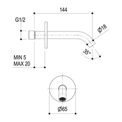 Maattekening Ritmonio wanduitloop PR52CA201 144mm
