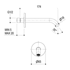 Maattekening Ritmonio wanduitloop PR52CA203 174mm