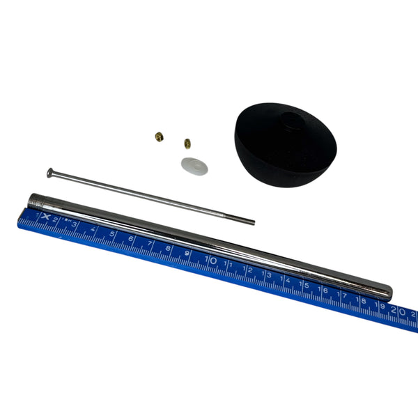 KS Sphinx rubberen afsluitbal Ø 65mm totale hoogte 42mm gat Ø 33mm, complete kogelstangset en chroom pijpje tbv No.4