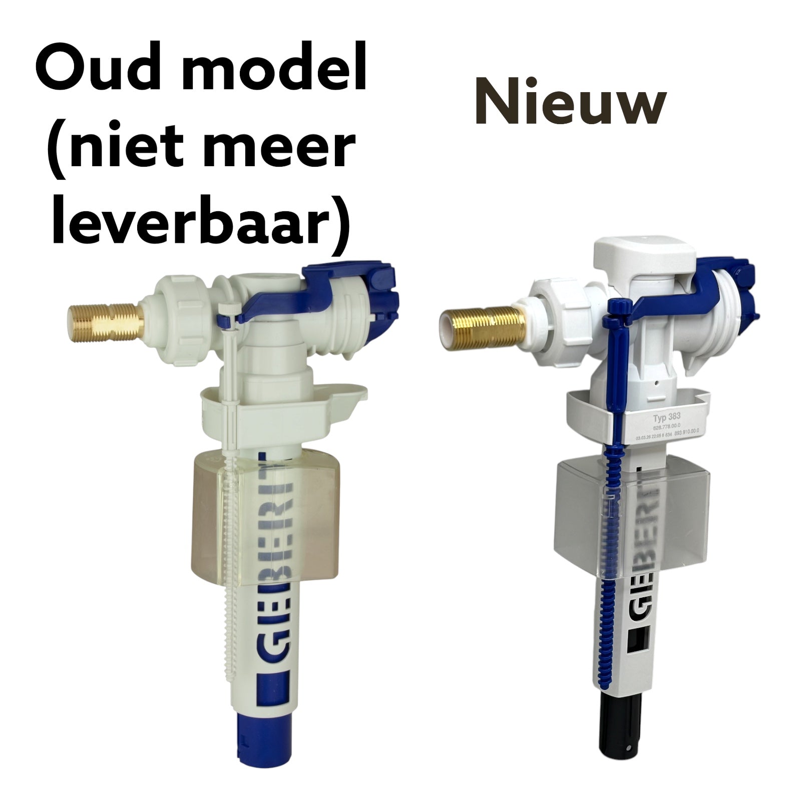 Geberit vlotterkraan type 383 met wateraansluiting zijkant 3/8 nippel van messing