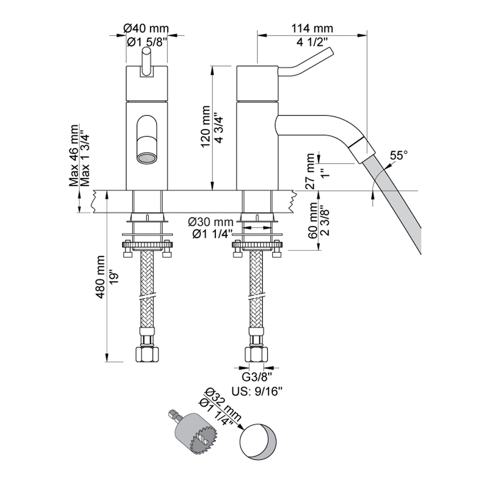 VOLA 1-gats fonteinkraan (alleen koud water) na 01/2023 Art. RB1