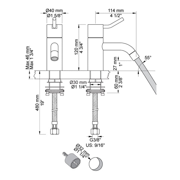 VOLA double swivel spout for table mounting H-210 S-200mm Ø19 mm 090