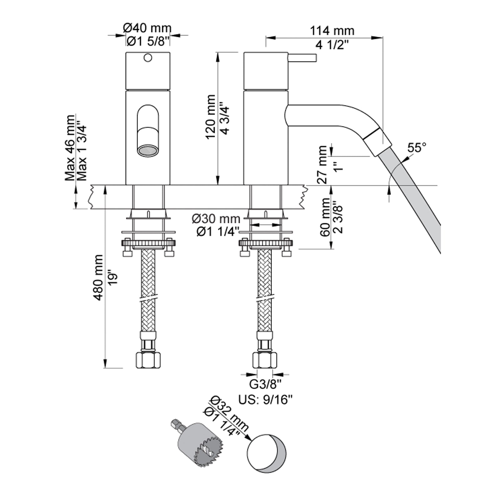 VOLA 1-gats fonteinkraan (alleen koud water) na 01/2023 Art. RB1