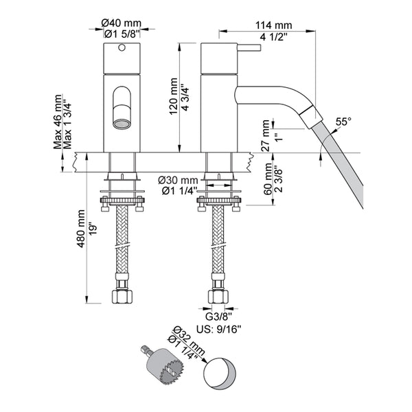 VOLA double swivel spout for table mounting H-210 S-200mm Ø19 mm 090