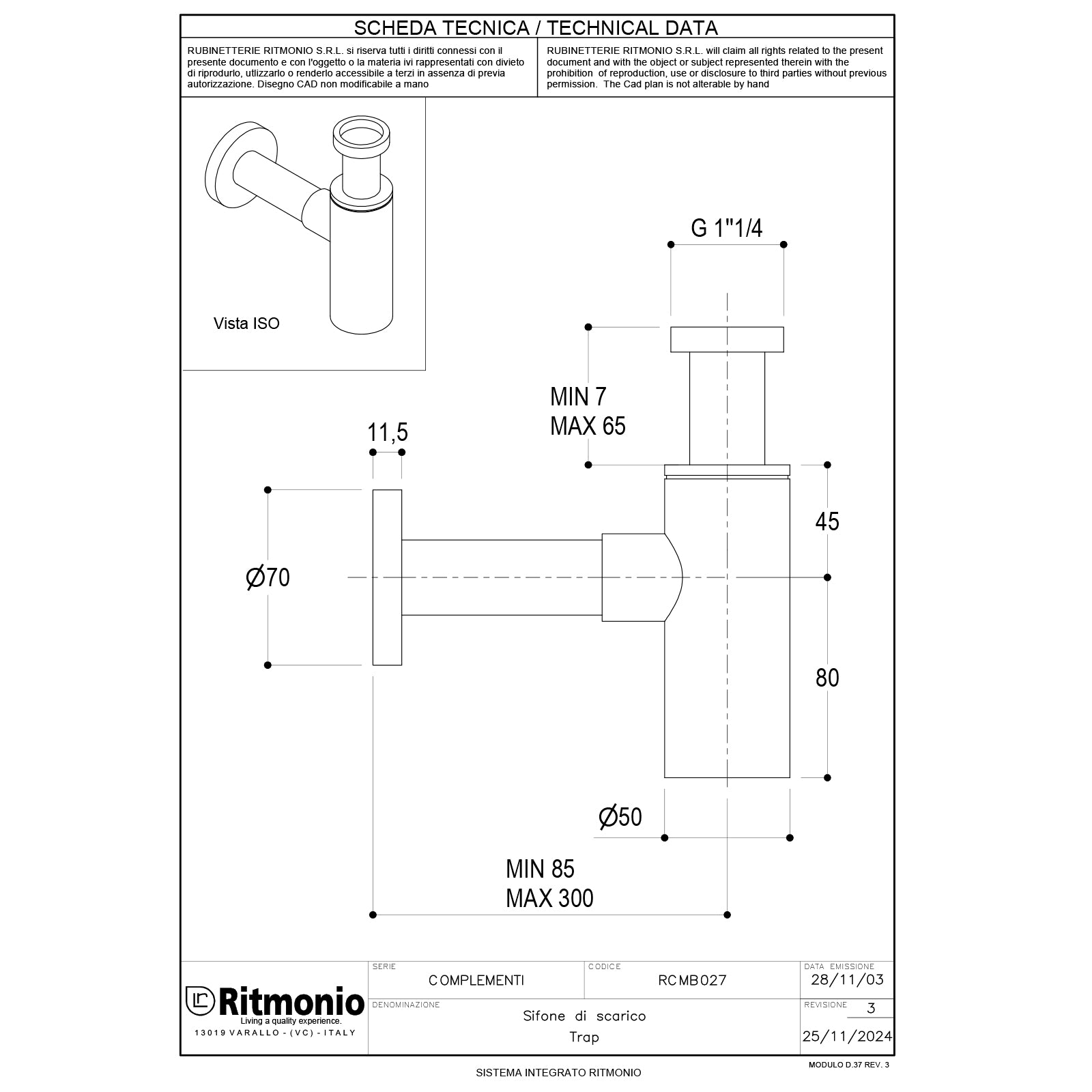 Ritmonio wastafel Sifon 5/4 met muurbuis en rozet RCMB027