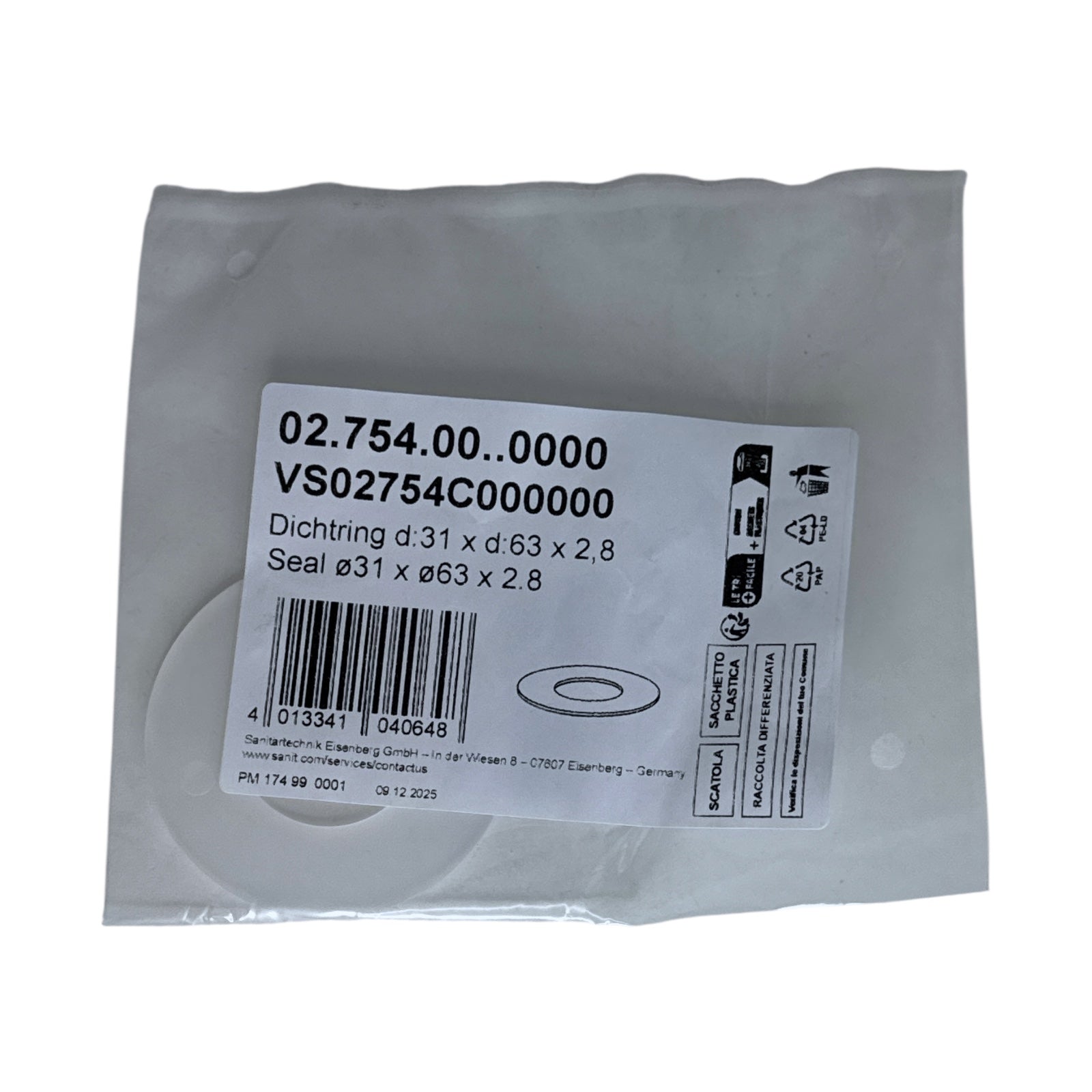 Sanit bodemklep rubber 31x63x2,8 Art. 02.754.00..0000