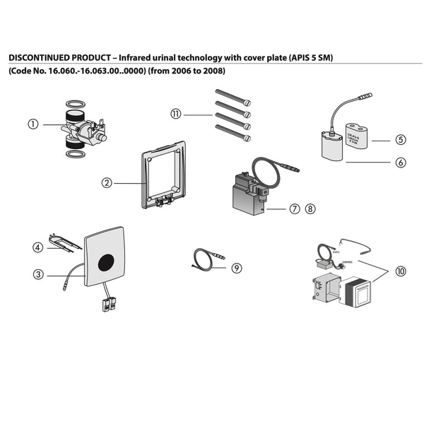Sanit onderdelen inbouw Electronische Urinoir spoeler 6V/230V 2006-2008 APIS 5 SM