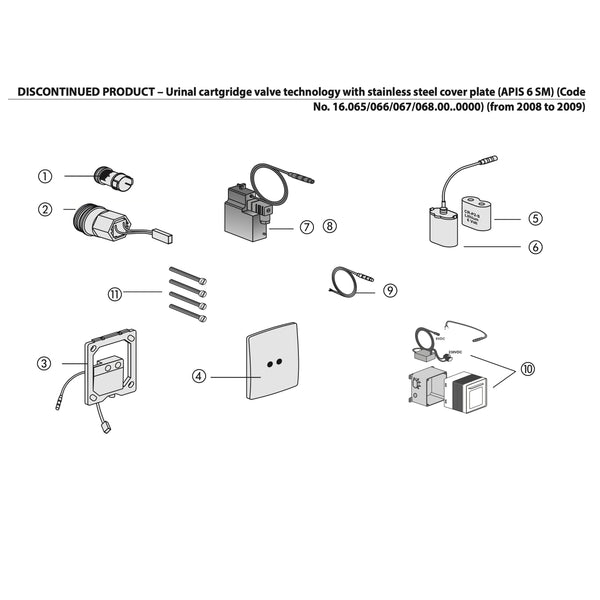 Sanit onderdelen inbouw Electronische Urinoir spoeler cartridge afsluiter 2008-2009 APIS 6 SM