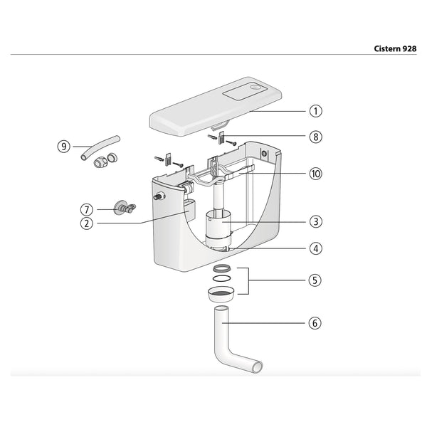 Sanit onderdelen opbouw reservoir met een Single Flush 928