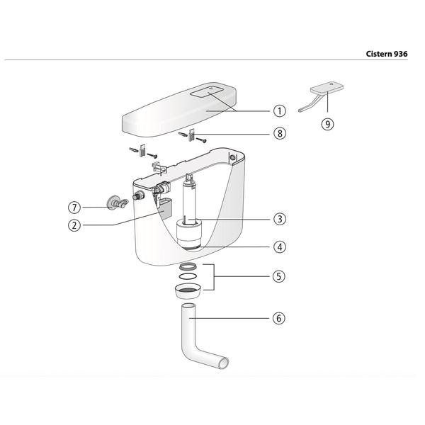 Sanit onderdelen opbouw reservoir met een Single Flush Art. 936