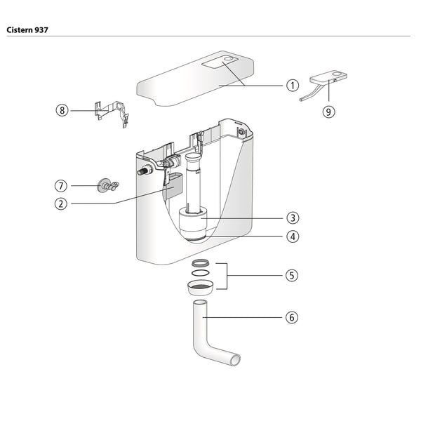 Sanit onderdelen opbouw reservoir met een Single Flush Art. 937