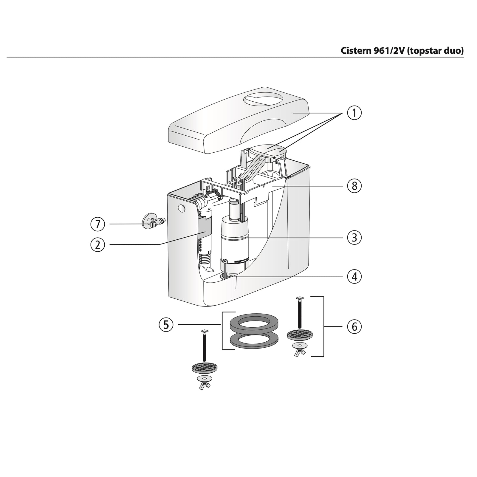 Sanit onderdelen opbouw reservoir met een Dual Flush 961/2V (topstar duo)