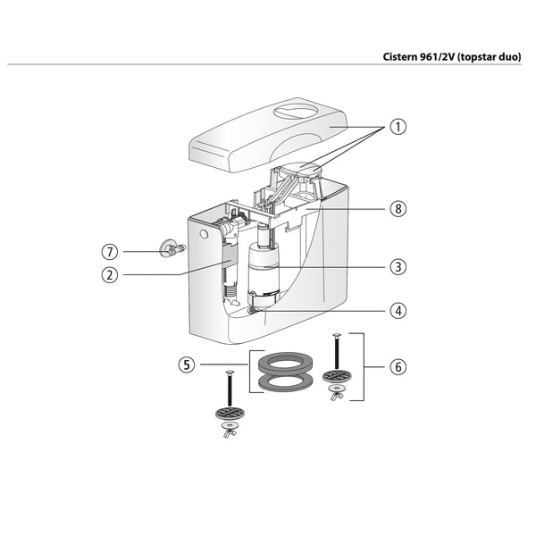 Sanit onderdelen opbouw reservoir met een Dual Flush 961/2V (topstar duo)