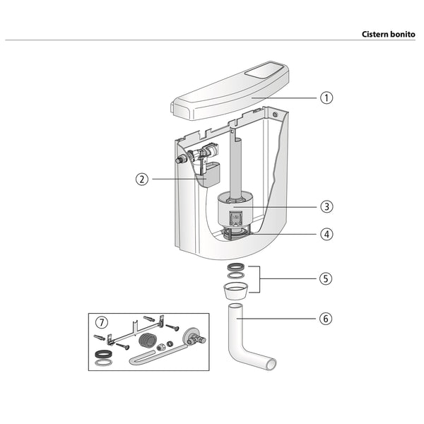 Sanit onderdelen opbouw reservoir met een Single Flush Bonito