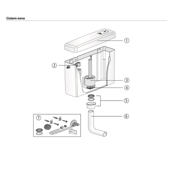 Sanit onderdelen opbouw reservoir met een Single Flush Nova