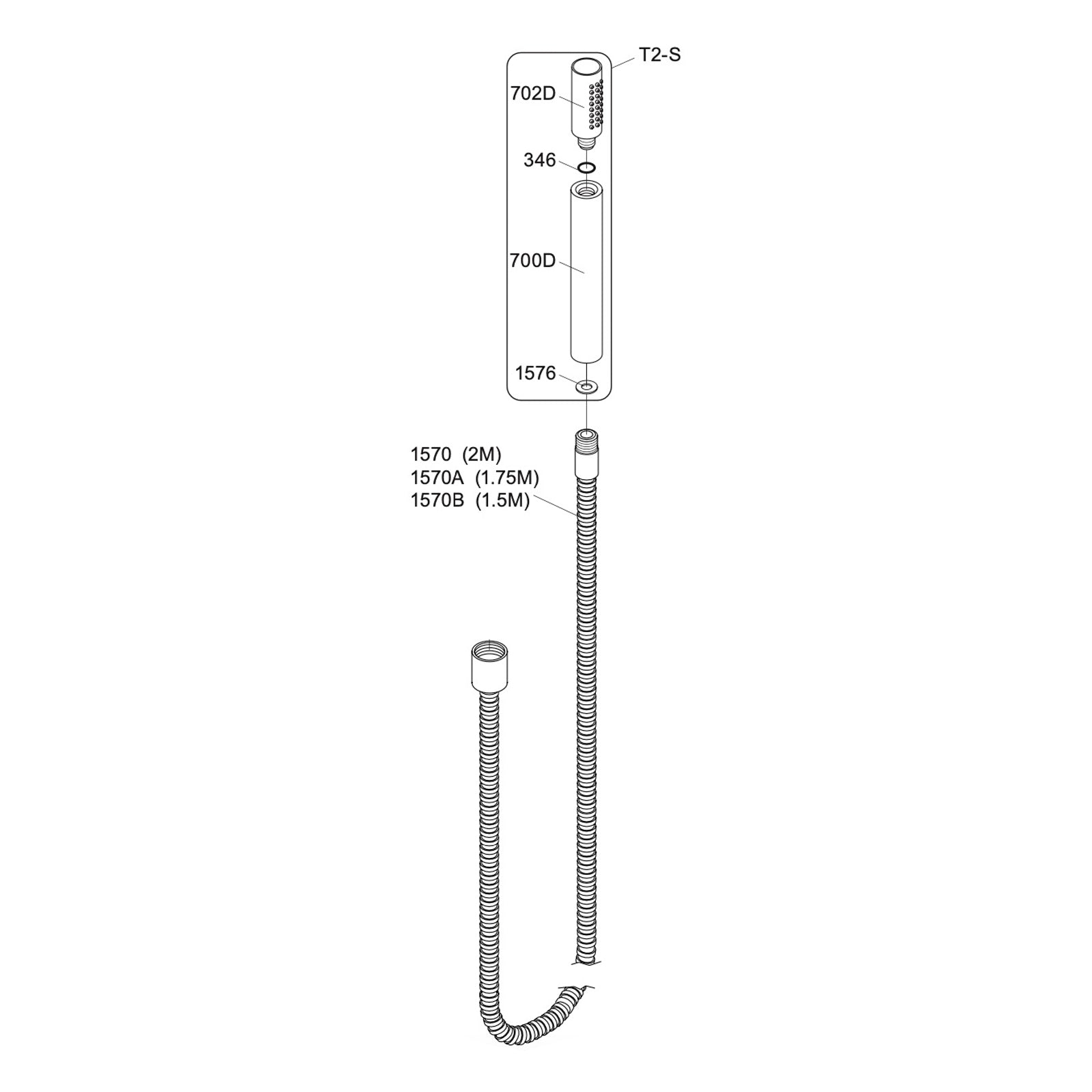 VOLA staafdouche met grijs handvat T2(S)