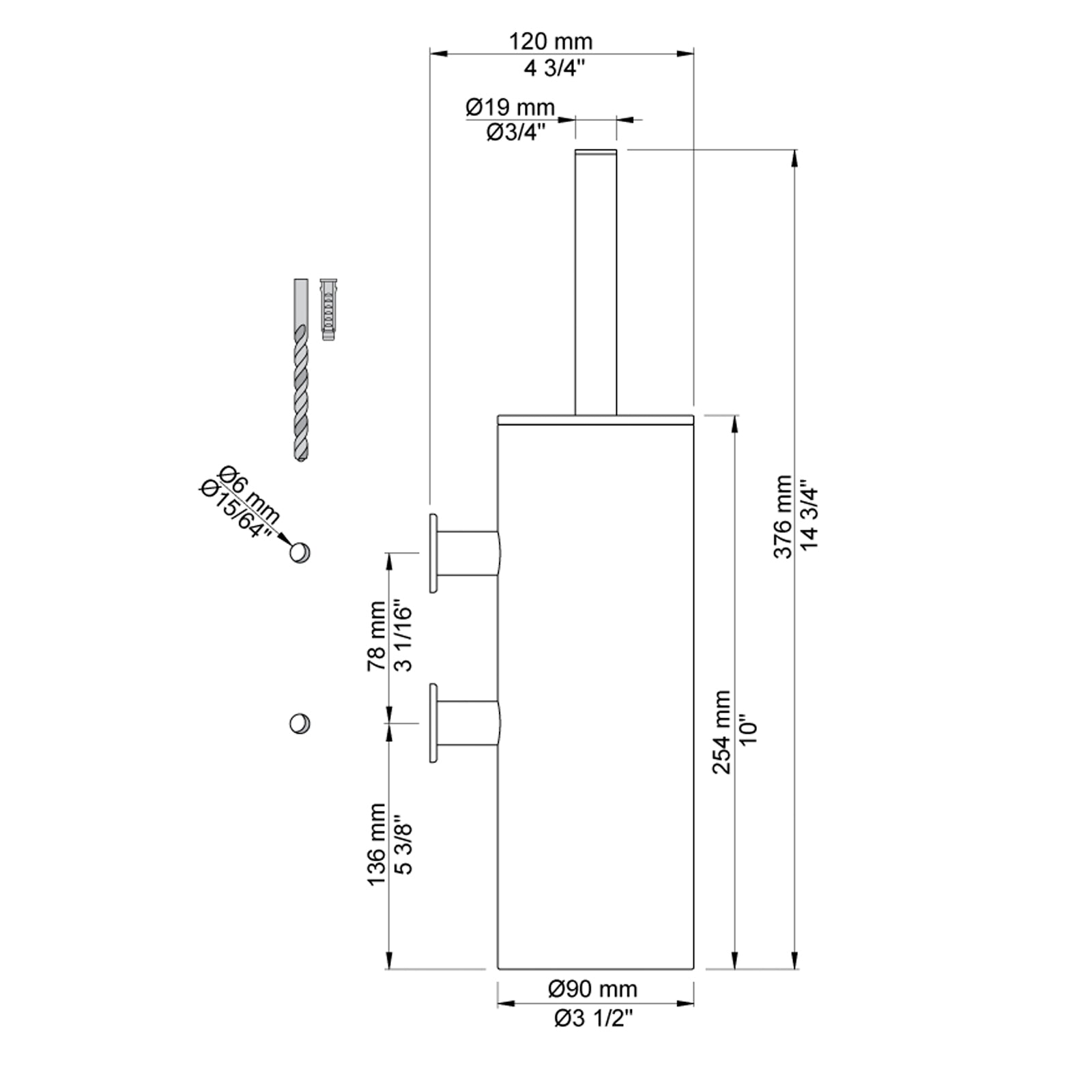 VOLA Toiletborstel voor wandmontage T33