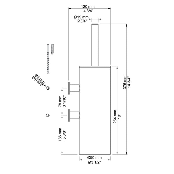 VOLA Toiletborstel voor wandmontage T33