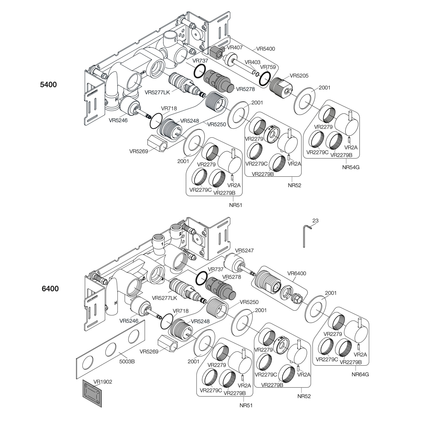 Vola Onderdelen Thermostaatkraan 5000/6000 serie met omstel voor 2018 geleverd