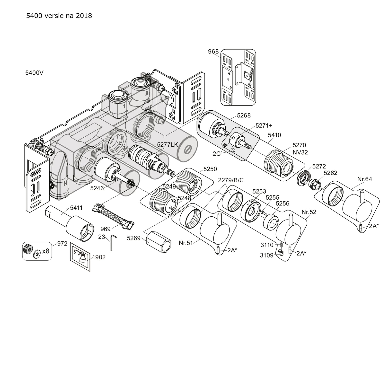 Vola Onderdelen Thermostaatkraan 5400 serie met omstel na 2018 geleverd