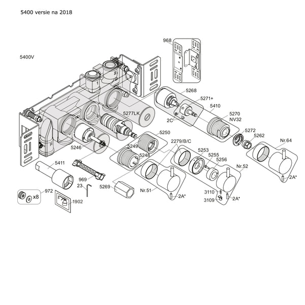 Vola Onderdelen Thermostaatkraan 5400 serie met omstel na 2018 geleverd